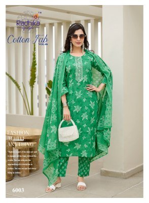 Radhika Lifestyle Cotton Fab Vol 6 Embroidered Cotton Print Suit Set Top  Bottom And Dupatta Wholesale kurtis catalogs