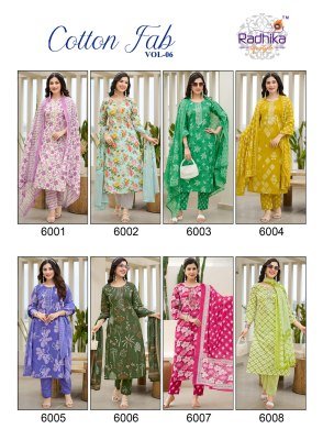 Radhika Lifestyle Cotton Fab Vol 6 Embroidered Cotton Print Suit Set Top  Bottom And Dupatta Wholesale kurtis catalogs