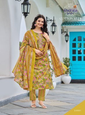 Radhika Lifestyle Cotton Kudi Vol 22 Elegant Printed Kurti Set with Embellished Pants And Dupatta Wholesale kurtis catalogs