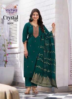 Radhika Lifestyle Crystal Vol 6 Festive Kurti Pant Set Roman Silk And Jacquard Dupatta Embroidery Work Wholesale kurtis catalogs