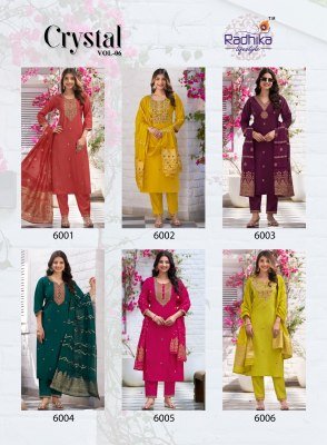 Radhika Lifestyle Crystal Vol 6 Festive Kurti Pant Set Roman Silk And Jacquard Dupatta Embroidery Work Wholesale kurtis catalogs