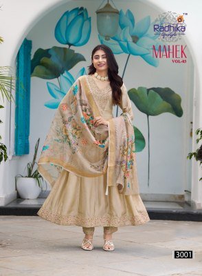Radhika Lifestyle Mahek Vol 3 Designer Kurti Pant with Dupatta Vichitra Silk Embroidery Suit with Organza Jacquard Dupatta Wholesale kurti pant with dupatta Catalogs