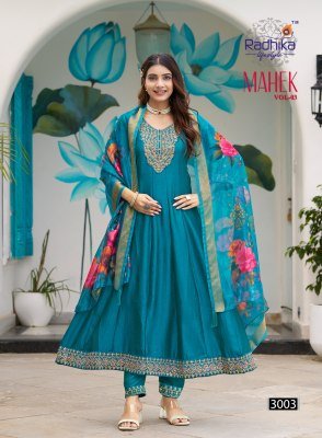 Radhika Lifestyle Mahek Vol 3 Designer Kurti Pant with Dupatta Vichitra Silk Embroidery Suit with Organza Jacquard Dupatta Wholesale kurti pant with dupatta Catalogs