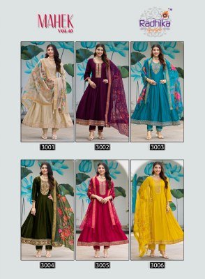 Radhika Lifestyle Mahek Vol 3 Designer Kurti Pant with Dupatta Vichitra Silk Embroidery Suit with Organza Jacquard Dupatta Wholesale kurti pant with dupatta Catalogs