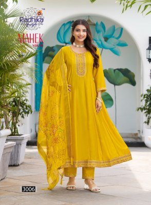 Radhika Lifestyle Mahek Vol 3 Designer Kurti Pant with Dupatta Vichitra Silk Embroidery Suit with Organza Jacquard Dupatta Wholesale kurti pant with dupatta Catalogs