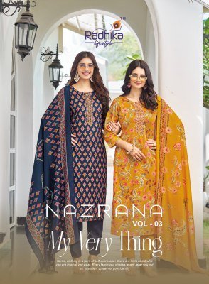 Radhika Lifestyle Nazrana Vol 3 Jam Satin Discharge Print Top with Embroidery, Jam Satin Bottom And Modal Discharge Print Dupatta Wholesale Radhika Lifestyle