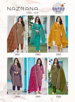 Radhika Lifestyle Nazrana Vol 2 Jam Satin Discharge Print Embroidered Top with Jam Satin Bottom  Modal Discharge Print  Dupatta Wholesale kurtis catalogs
