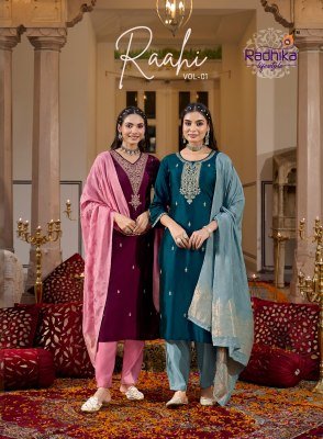 Radhika Lifestyle Rahii Vol 1 Rangeela Silk Embroidered Suit with Muslin Jacquard Dupatta for Wholesale kurti pant with dupatta Catalogs