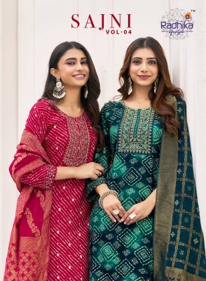Radhika Lifestyle Sajni Vol 4 Rayon Print Kurti Pant with Banarasi Jacquard Dupatta And Embroidery Work Wholesale Radhika Lifestyle