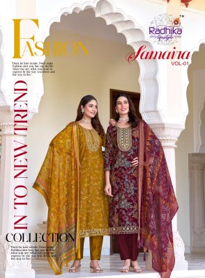 Radhika Lifestyle Samaira Vol 1 Kurti Pant And Dupatta Foil Print With Embroidery Work  Organza Print Dupatta Wholesale wholesale catalogs