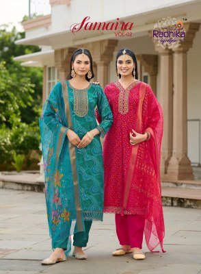 Radhika Lifestyle Samaira Vol 2 Berlin Foil Print Top And Pant with Embroidery Organza Print Dupatta Set Wholesale Radhika Lifestyle