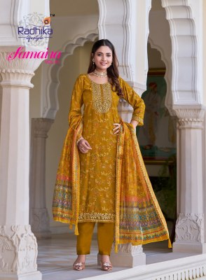 Radhika Lifestyle Samaira Vol 1 Kurti Pant And Dupatta Foil Print With Embroidery Work  Organza Print Dupatta Wholesale kurtis catalogs