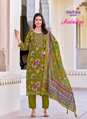 Radhika Lifestyle Samaira Vol 1 Kurti Pant And Dupatta Foil Print With Embroidery Work  Organza Print Dupatta Wholesale kurtis catalogs