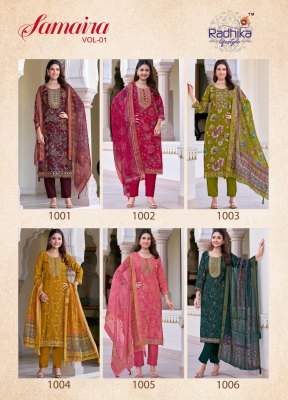 Radhika Lifestyle Samaira Vol 1 Kurti Pant And Dupatta Foil Print With Embroidery Work  Organza Print Dupatta Wholesale kurtis catalogs