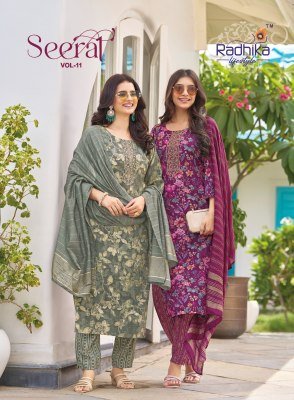 Radhika Lifestyle Seerat Vol 11 Reyon Capsule Foil Print Top  Pant And Dupatta Set with Embroidery Work Wholesale Radhika Lifestyle