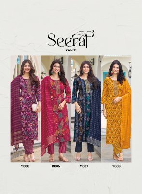 Radhika Lifestyle Seerat Vol 11 Reyon Capsule Foil Print Top  Pant And Dupatta Set with Embroidery Work Wholesale kurtis catalogs