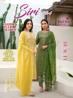 Radhika Lifestyle Siri Vol 4 Kurti Pant Dupatta set  Reyon capsule  foil print  and Chanderi Jacquard Dupatta Wholesale Radhika Lifestyle