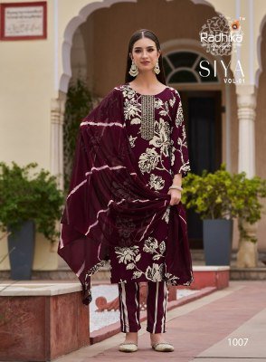 Radhika Lifestyle Siya Vol 1 Heavy Discharge Rayon Foil Print Kurti Set with Embroidery Pant And Chiffon Dupatta Whoolesale kurtis catalogs