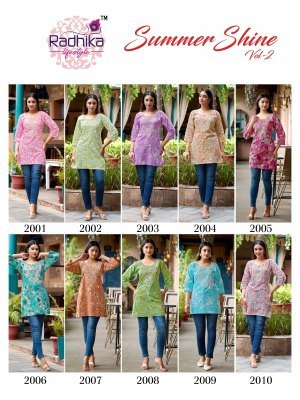 Radhika Lifestyle Summer Shine Vol 2 Pure Heavy Cotton Short Top with Lucknowi Embroidery Wholesale kurtis catalogs