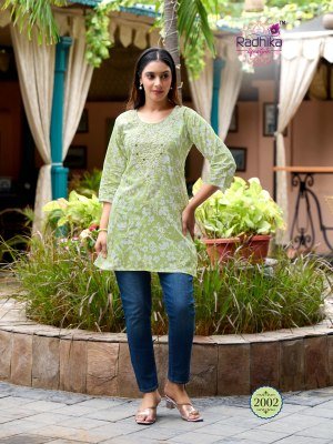 Radhika Lifestyle Summer Shine Vol 2 Pure Heavy Cotton Short Top with Lucknowi Embroidery Wholesale kurtis catalogs