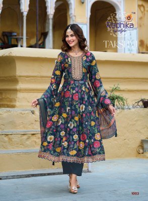 Radhika Lifestyle Takshiv Vol 1 Vertican Print Top with Embroidery And Organza Jacquard Dupatta Wholesale Ethnic Set kurti pant with dupatta Catalogs