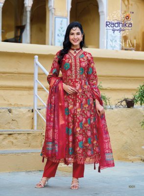 Radhika Lifestyle Takshiv Vol 1 Vertican Print Top with Embroidery And Organza Jacquard Dupatta Wholesale Ethnic Set kurti pant with dupatta Catalogs