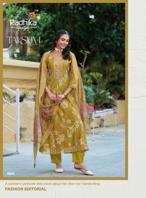 Radhika Lifestyle Takshiv Vol 1 Vertican Print Top with Embroidery And Organza Jacquard Dupatta Wholesale Ethnic Set kurti pant with dupatta Catalogs
