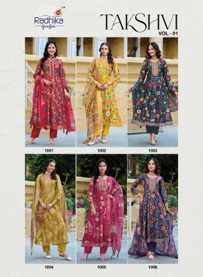 Radhika Lifestyle Takshiv Vol 1 Vertican Print Top with Embroidery And Organza Jacquard Dupatta Wholesale Ethnic Set kurti pant with dupatta Catalogs