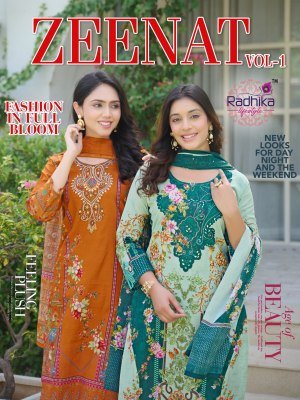 Radhika Lifestyle Zeenat Vol 1 Heavy Pure Cotton Digital Print Suit Set with Hand Work Top, Pant And Dupatta Wholesale Radhika Lifestyle