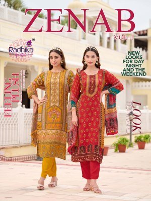 Radhika Lifestyle Zenab Vol 1 Pure Crepe Kurti Pant with Dupatta Handwork Designer Suit Wholesale Radhika Lifestyle