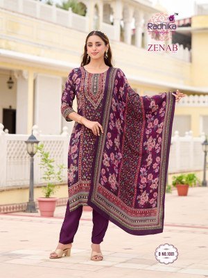 Radhika Lifestyle Zenab Vol 1 Pure Crepe Kurti Pant with Dupatta Handwork Designer Suit Wholesale kurtis catalogs