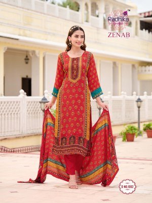 Radhika Lifestyle Zenab Vol 1 Pure Crepe Kurti Pant with Dupatta Handwork Designer Suit Wholesale kurtis catalogs