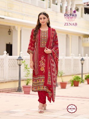 Radhika Lifestyle Zenab Vol 1 Pure Crepe Kurti Pant with Dupatta Handwork Designer Suit Wholesale kurtis catalogs