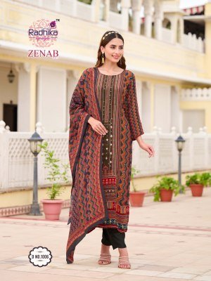 Radhika Lifestyle Zenab Vol 1 Pure Crepe Kurti Pant with Dupatta Handwork Designer Suit Wholesale kurtis catalogs