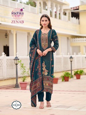 Radhika Lifestyle Zenab Vol 1 Pure Crepe Kurti Pant with Dupatta Handwork Designer Suit Wholesale kurtis catalogs