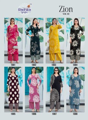 Radhika Lifestyle Zion Vol 1 Pure Rayon Heavy Discharge Foil Print Handwork Top And Plazo Cord Set Wholesale  co ord set catalogs