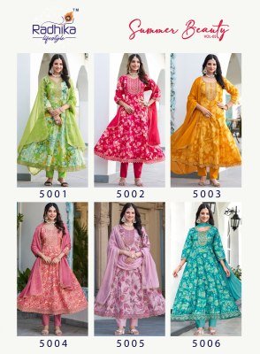 Radhika Summer Beauty Vol 5 Inspired Heavy Cotton Foil Print Embroidered Anarkali Gown Pant with Chinon Dupatta And  Lace Detailing Wholesale  kurtis catalogs
