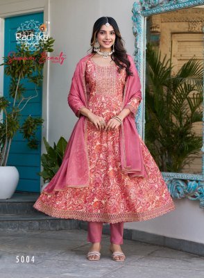 Radhika Summer Beauty Vol 5 Inspired Heavy Cotton Foil Print Embroidered Anarkali Gown Pant with Chinon Dupatta And  Lace Detailing Wholesale  kurtis catalogs