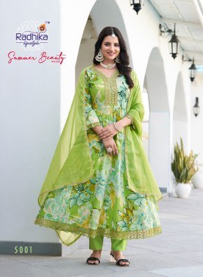Radhika Summer Beauty Vol 5 Inspired Heavy Cotton Foil Print Embroidered Anarkali Gown Pant with Chinon Dupatta And  Lace Detailing Wholesale  kurtis catalogs