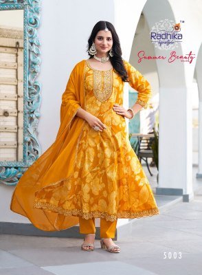 Radhika Summer Beauty Vol 5 Inspired Heavy Cotton Foil Print Embroidered Anarkali Gown Pant with Chinon Dupatta And  Lace Detailing Wholesale  kurtis catalogs