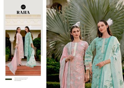 Raha by Belliza Pure Cotton Digital printed lace work dress material catalogue at low price salwar kameez catalogs