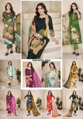 Rahi Fab Royal Gold Organic Printed Cotton Unstitched Suit Handworked Top And  Lawn Mulmul Dupatta  wholesale  dress material catalogs