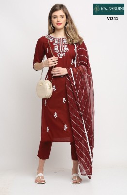 Rajnandini by Jainam pure cotton jaipuri work kurti pant and dupatta catalogue at low rate readymade suit catalogs
