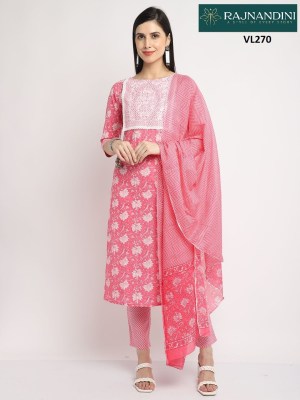 Rajnandini by Jainam pure cotton jaipuri work kurti pant and dupatta catalogue at low rate readymade suit catalogs
