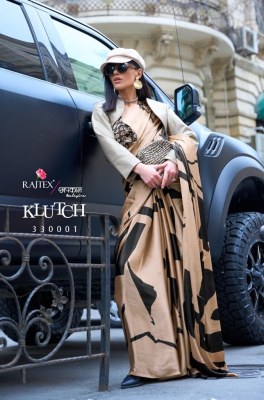 Rajtex fabrics by klutch presenting japan satin print sarees catalog by wholesale rate sarees catalogs