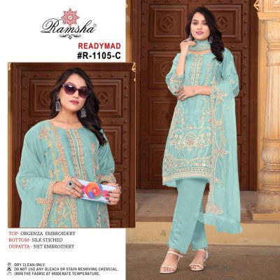 Ramasha present readymade R 1105 soft organza embroidered readymade suit catlogue readymade suit catalogs