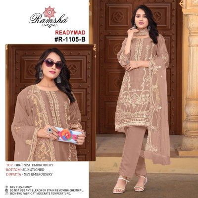Ramasha present readymade R 1105 soft organza embroidered readymade suit catlogue readymade suit catalogs