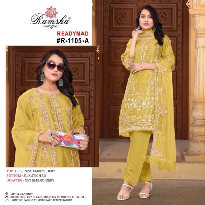 Ramasha present readymade R 1105 soft organza embroidered readymade suit catlogue readymade suit catalogs
