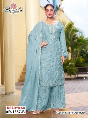 Ramsha Readymade R-1357 nx Fandy Embroidery Kurti Top Plazo Bottom And Dupatta Work Wholesale Ramsha