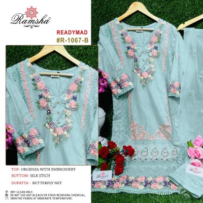 Ramsha by readymade R-1067 orgenza embroidered kurti pant with dupatta catalogue at wholesale price kurtis catalogs